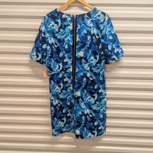 Ellen Tracy Blue Patterned Sheath Dress with Exposed Zipper Size 16 NWT Preppy